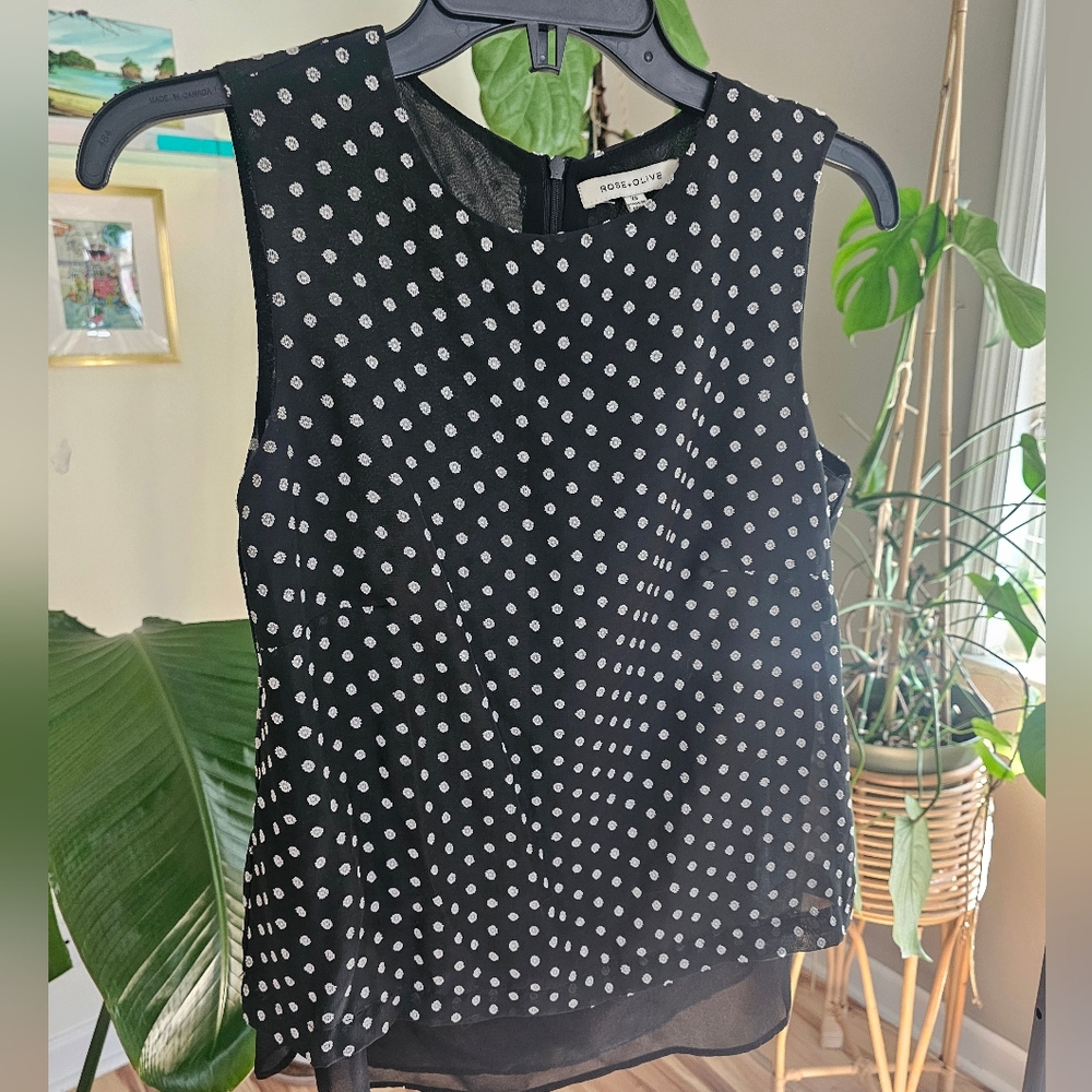 Rose + Olive Black and White Flowy Women's Top